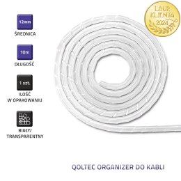 Qoltec Organizer do kabli 12mm | 10m | Biały/ transparentny