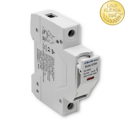 Qoltec Podstawa bezpiecznikowa z diodą + bezpiecznik DC | 1P|1000V |15A |10x38 |solar