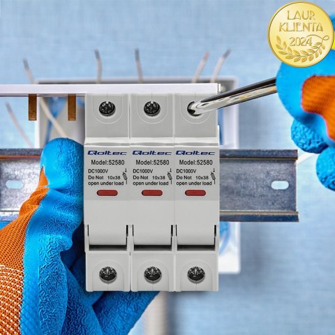 Qoltec Podstawa bezpiecznikowa z diodą + bezpiecznik DC | 1P|1000V |15A |10x38 |solar