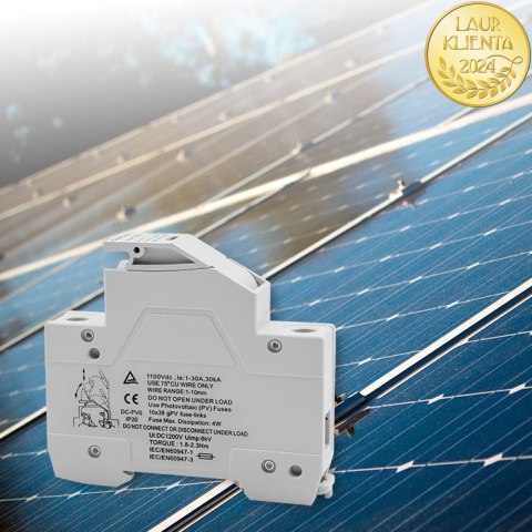 Qoltec Podstawa bezpiecznikowa z diodą + bezpiecznik DC | 1P|1000V |15A |10x38 |solar