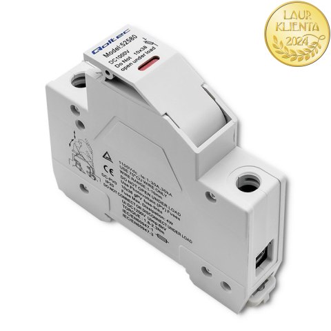 Qoltec Podstawa bezpiecznikowa z diodą + bezpiecznik DC | 1P|1000V |15A |10x38 |solar