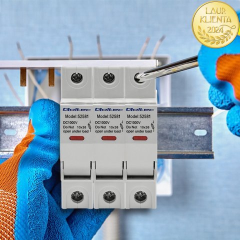 Qoltec Podstawa bezpiecznikowa z diodą + bezpiecznik DC| 1P|1000V |20A |10x38 |solar