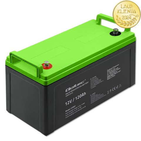 Qoltec Akumulator żelowy GEL | 12V | 120Ah | 34.8kg | Bezobsługowy | Professional | LongLife | PV, UPS, kamper, łódź