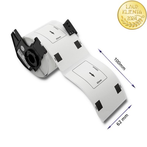 Qoltec Taśma do BROTHER DK-11202 | 62mm x 100mm | 300 etykiet | Biała/ Czarny nadruk | Rolka z uchwytem