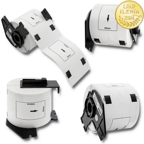 Qoltec Taśma do BROTHER DK-11202 | 62mm x 100mm | 300 etykiet | Biała/ Czarny nadruk | Rolka z uchwytem