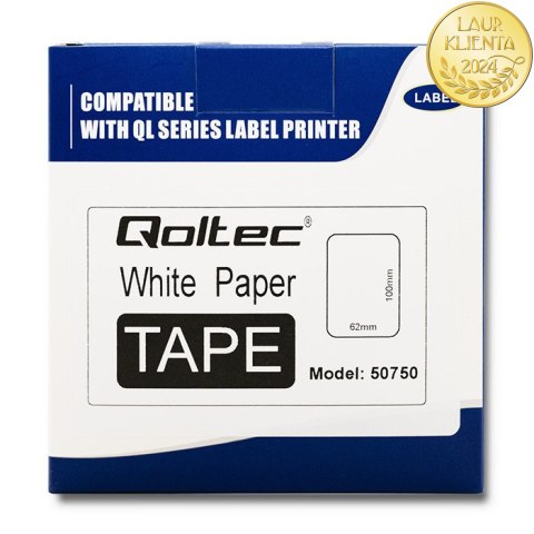 Qoltec Taśma do BROTHER DK-11202 | 62mm x 100mm | 300 etykiet | Biała/ Czarny nadruk | Rolka z uchwytem