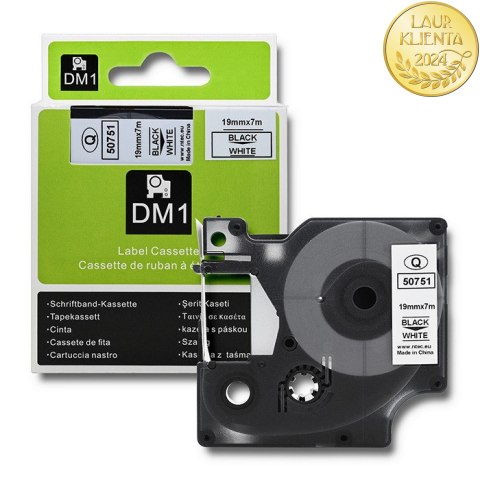 Qoltec Taśma do DYMO D1 45803, 45808 | 19mm x 7m | Biała/Czarny nadruk