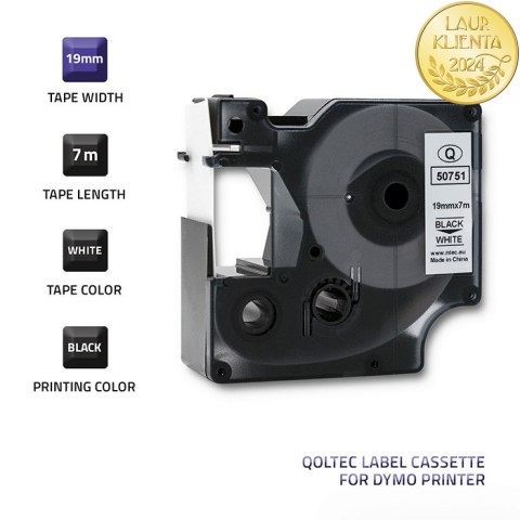 Qoltec Taśma do DYMO D1 45803, 45808 | 19mm x 7m | Biała/Czarny nadruk