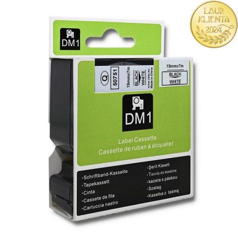 Qoltec Taśma do DYMO D1 45803, 45808 | 19mm x 7m | Biała/Czarny nadruk