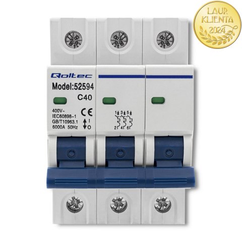 Qoltec Wyłącznik nadprądowy C40 | Bezpiecznik | AC| 40A | 3P