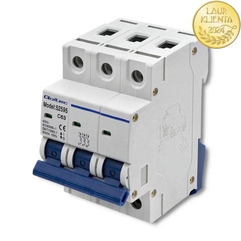 Qoltec Wyłącznik nadprądowy C63 | Bezpiecznik | AC| 63A | 3P