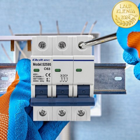 Qoltec Wyłącznik nadprądowy C63 | Bezpiecznik | AC| 63A | 3P