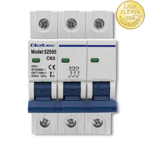 Qoltec Wyłącznik nadprądowy C63 | Bezpiecznik | AC| 63A | 3P