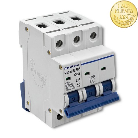 Qoltec Wyłącznik nadprądowy C63 | Bezpiecznik | AC| 63A | 3P