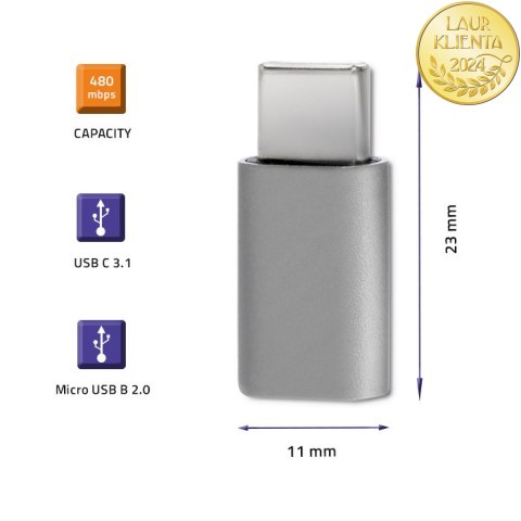 Qoltec Adapter przejściówka USB-C 3.1 | Micro USB | MHL | Aluminiowy