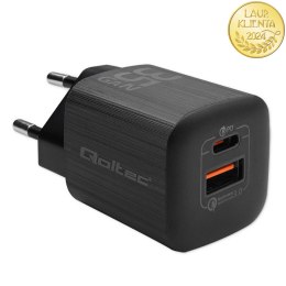 Qoltec Ładowarka sieciowa 35W GaN ULTRA | 5-20V | 2.25-3A | 1 x USB typ C PD | 1 x USB QC 3.0 | Czarna