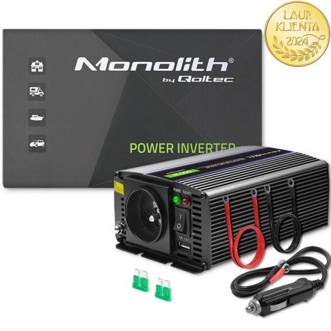 Qoltec Przetwornica napięcia Monolith 600 MS Wave | 12V na 230V | 300/600W | USB