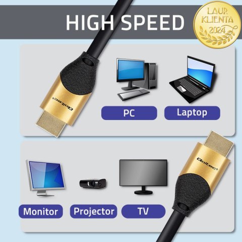 Qoltec Kabel HDMI v2.1 Ultra high speed 8K | 60Hz | 30AWG | GOLD | 1m