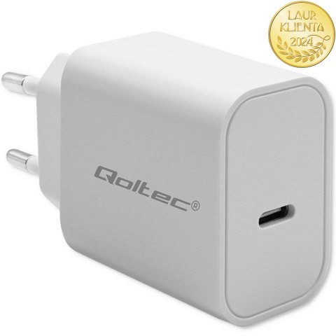 Qoltec Ładowarka Super Quick PD | USB-C | 20W | 5-12V | 1.67-3A | Biała