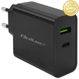 Qoltec Ładowarka Super Quick PD | 1xUSB-C | 1xUSB | 45W | 5-20V | 2.25-3A | Czarna