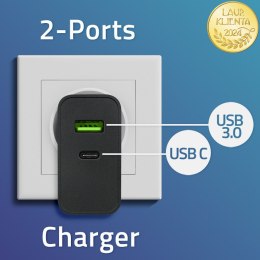 Qoltec Ładowarka Super Quick PD | 1xUSB-C | 1xUSB | 45W | 5-20V | 2.25-3A | Czarna
