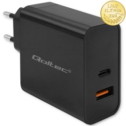 Qoltec Ładowarka Super Quick PD |1xUSB-C | 1xUSB | 65W | 5-20V | 1.5-3.25A | Laptop | Smartfon | Czarna