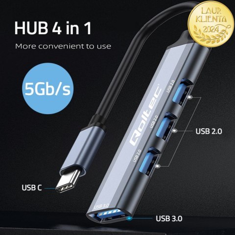 Qoltec Hub Adapter USB-C 3.1 4w1 | USB 3.0 | 3x USB 2.0