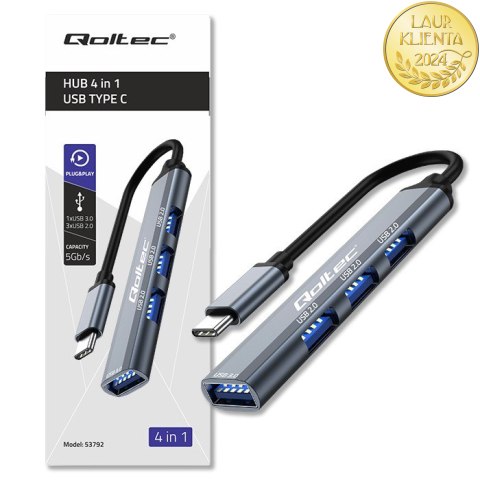 Qoltec Hub Adapter USB-C 3.1 4w1 | USB 3.0 | 3x USB 2.0