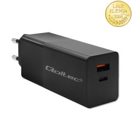 Qoltec Ładowarka GaN POWER PRO | 1xUSB-C | 1xUSB | 100W | 5-20V | 1.5-5A | PD | Laptop | Smartfon | Czarna