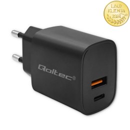 Qoltec Ładowarka GaN POWER PRO | 1xUSB-C | 1xUSB | 30W | 5-20V | 1.5-3A | Czarna