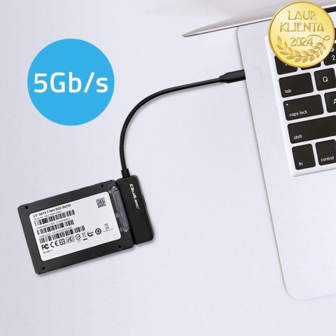 Qoltec Adapter SATA | Przejściówka na dysk SSD HDD 2.5" | USB-C | Super speed 5Gb/s | 2TB | 19cm
