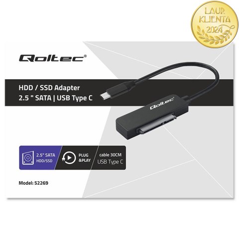 Qoltec Adapter SATA | Przejściówka na dysk SSD HDD 2.5" | USB-C | Super speed 5Gb/s | 2TB | 19cm