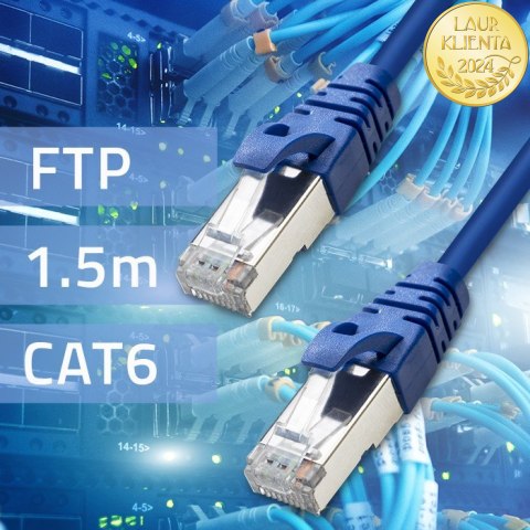 Qoltec Kabel Patchcord FTP | CAT6 | 2 x RJ-45 | 1.5m | High speed | Gold | Ekranowany