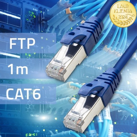 Qoltec Kabel Patchcord FTP | CAT6 | 2 x RJ-45 | 1m | High speed | Gold | Ekranowany
