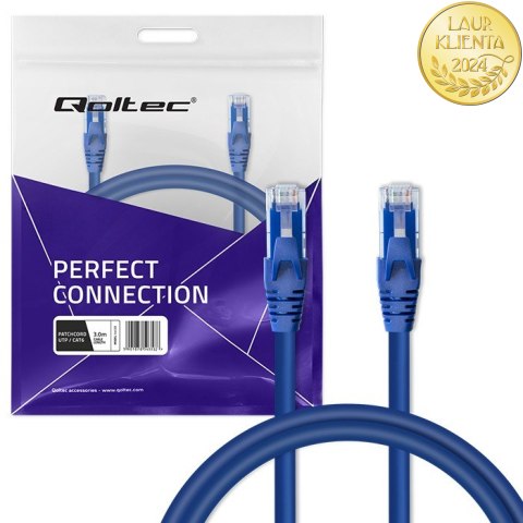 Qoltec Kabel Patchcord UTP | CAT6 | 2 x RJ-45 | 3m | High speed | Gold