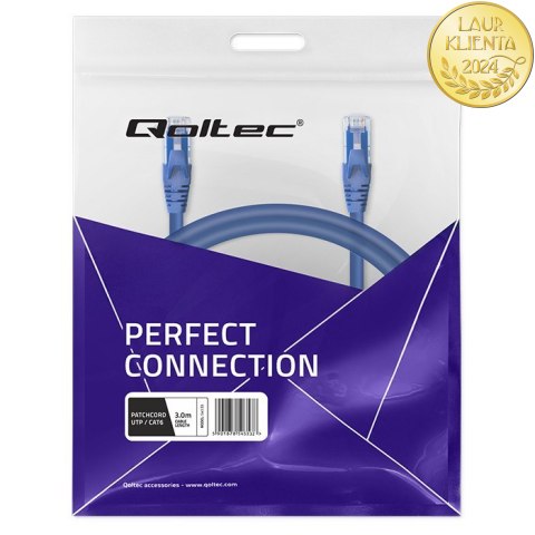 Qoltec Kabel Patchcord UTP | CAT6 | 2 x RJ-45 | 3m | High speed | Gold