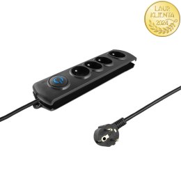 Qoltec Listwa zasilająca antyprzepięciowa | 4 gniazda | 1.5m | Czarna
