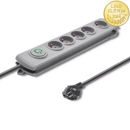 Qoltec Listwa zasilająca antyprzepięciowa | 5 gniazd | 3m | Szara