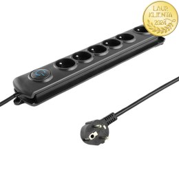 Qoltec Listwa zasilająca antyprzepięciowa | 6 gniazd | 1.8m | Czarna