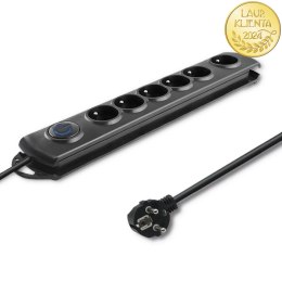 Qoltec Listwa zasilająca antyprzepięciowa | 6 gniazd | 3m | Czarna