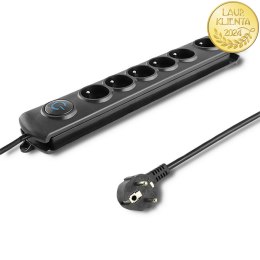 Qoltec Listwa zasilająca antyprzepięciowa | 6 gniazd | 5m | Czarna