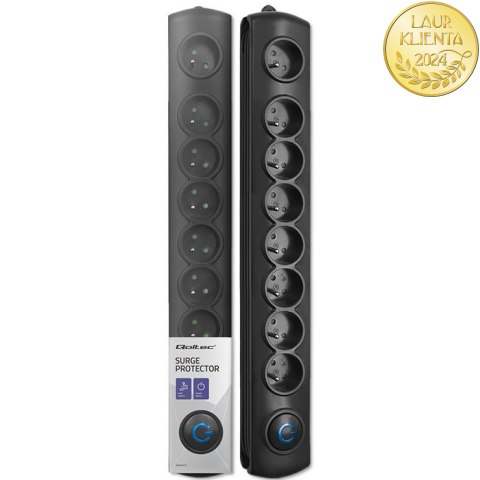 Qoltec Listwa zasilająca antyprzepięciowa | 8 gniazd | 1.8m | Czarna