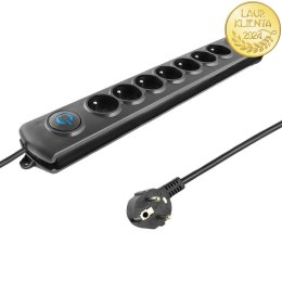 Qoltec Listwa zasilająca antyprzepięciowa | 8 gniazd | 3m | Czarna