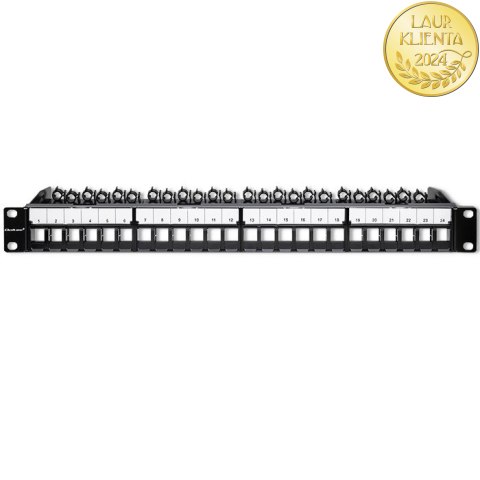 Qoltec Solidny stalowy Patch panel do szaf RACK 19'' | 24 porty | 1U | UTP | Czarny