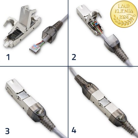 Qoltec Wtyk RJ45 beznarzędziowy STP | CAT6A | JACK PIN | T568B | T568A