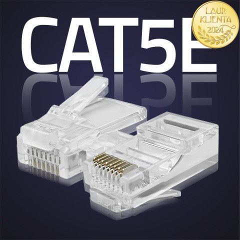 Qoltec Wtyk przelotowy złącze RJ45 | CAT5e | UTP | Pass Through | Pozłacane styki | 100 sztuk