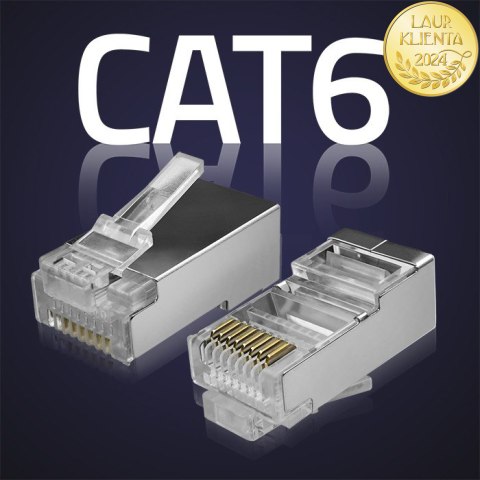 Qoltec Wtyk przelotowy złącze RJ45 | CAT6 | FTP | Pass Through | Pozłacane styki | 10 sztuk