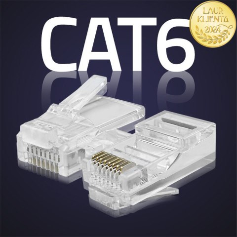 Qoltec Wtyk przelotowy złącze RJ45 | CAT6 | UTP | Pass Through | Pozłacane styki | 10 sztuk