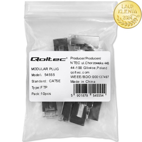 Qoltec Wtyk złącze modularne RJ45 | CAT5e | FTP | Pozłacane styki | 10 sztuk