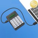 Qoltec Ładowarka do akumulatorków Ni-MH typu R03 AAA R6 AA | LCD | Kabel USB